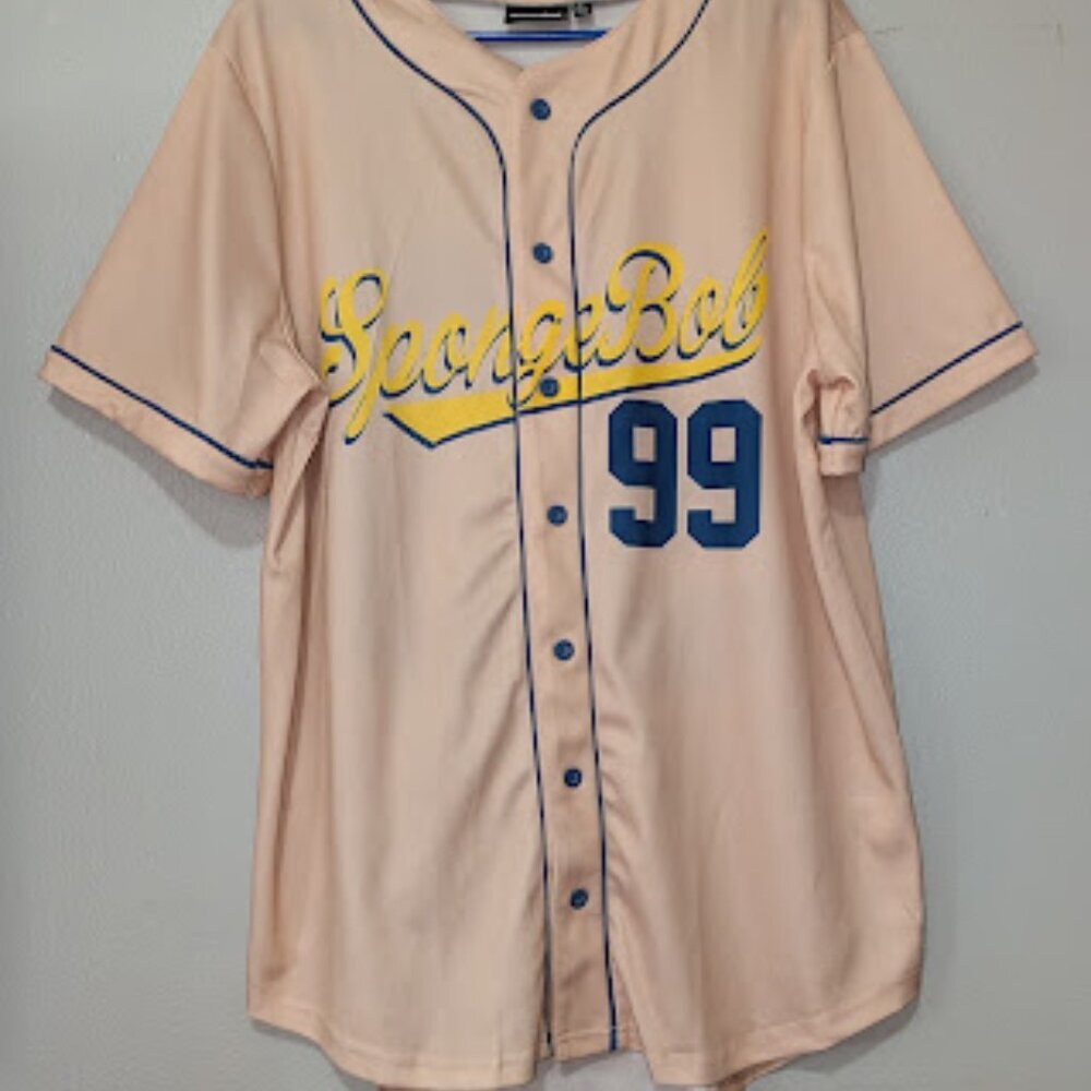 Nickelodeon Blue and Cream‎ Retro Baseball Jersey Size Large